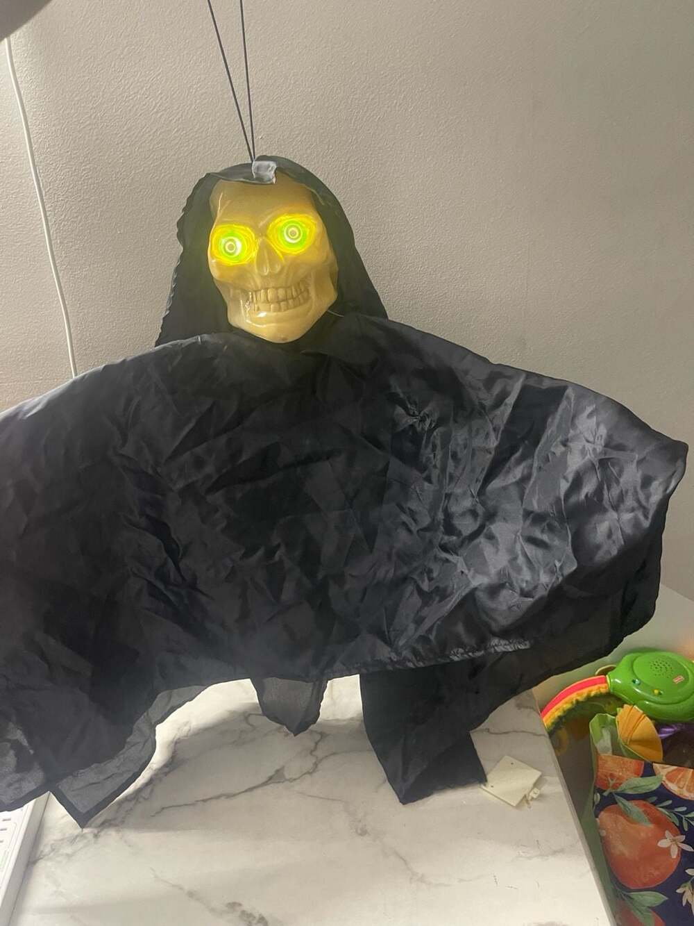 Rare Vintage Hanging Light-Up Grim Reaper Skull Halloween Prop With Sound